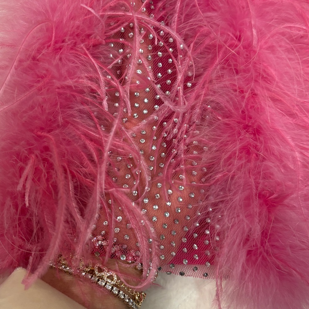 AKIRA Hot Pink Feather Rhinestone Mini Dress S Slit Party Cocktail - Picture 13 of 13